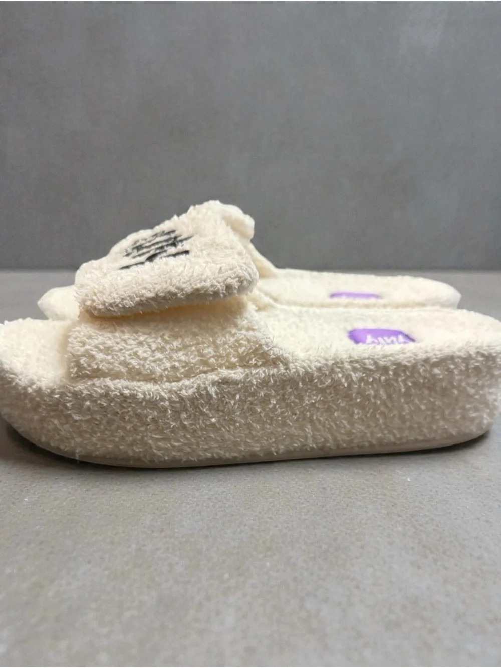 YITTY Cream Terry-Textured Platform Slide Sandals with Black Logo